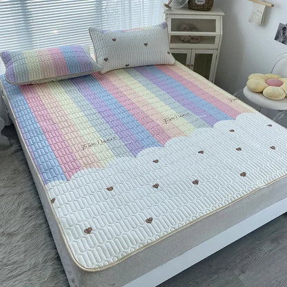 DecorBites™ Cartoon Print Silky Mattress Set: 4-Layer Quilted Breathable Cushion