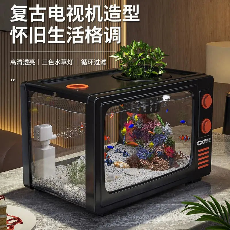 DecorBites™ Desktop Fish Tank: Filtered Oxygen Generator for Living Room Goldfish Aquarium