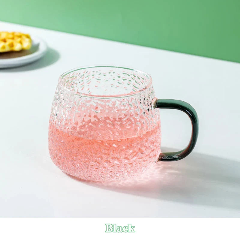 DecorBites™ 400ml Hammer Pattern Glass Mug - Heat Resistant with Hand Handle