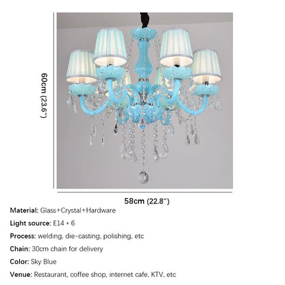 ثريا شمعدان/مصباح معلق من الكريستال الأزرق من DecorBites™ لغرفة المعيشة، غرفة النوم، المطعم، وKTV
