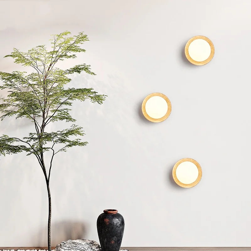 DecorBites™ LED Wall Light: Nordic Modern Design with White Glass & Yellow Travertine Wood