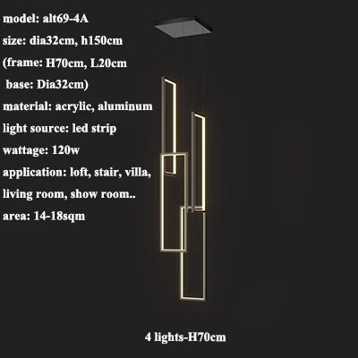 DecorBites™ LED Rectangle Staircase Chandelier Pendant Lighting for Modern Living Room Decor