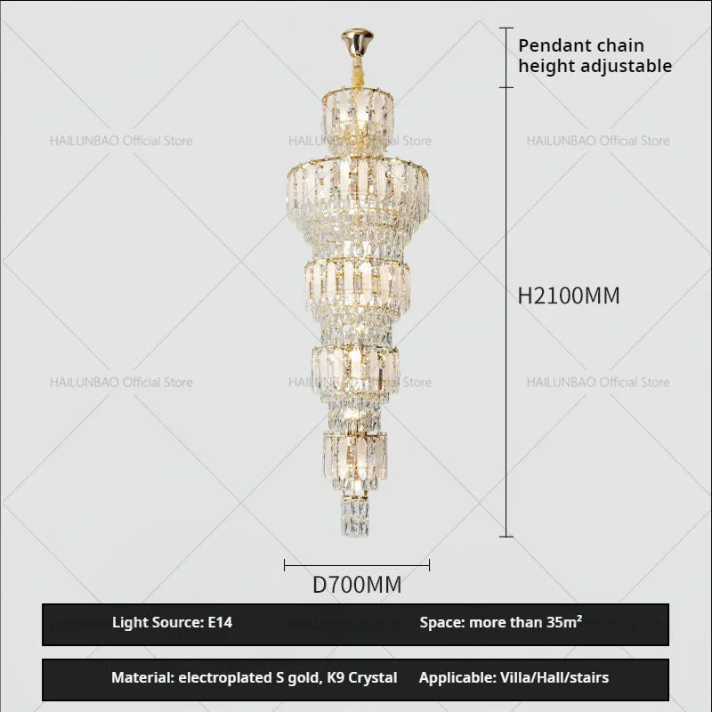 DecorBites™ Duplex Villa Crystal Light Chandelier Spiral Staircase Building Elegant Transparency