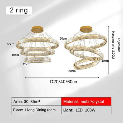 DecorBites™ Golden Crystal Chandelier: Nordic Modern Luxury LED Hanging Halo for Living Room