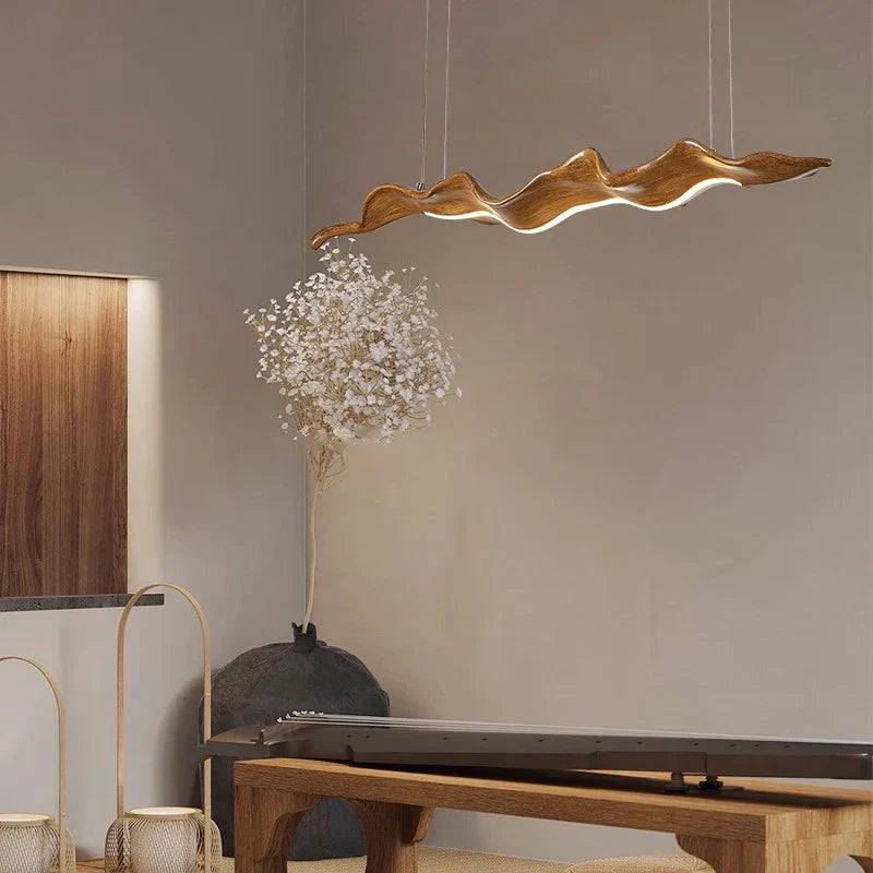 Wood Leaf Pendant Light 130cm Remote Dimming