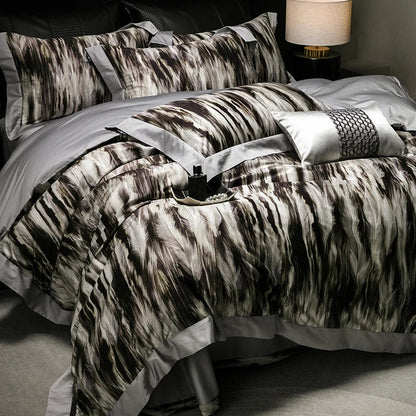 Decobites Feather Leopard Print Luxury 1000TC Egyptian Cotton Bedding Set