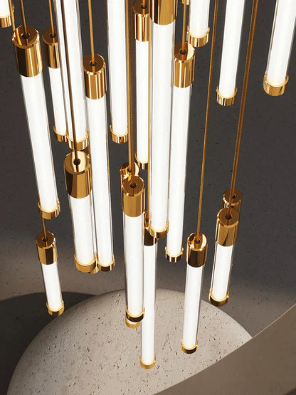 DecorBites™ Golden Tube Chandelier: Modern Designer LED Staircase Light for Nordic Loft Apartment