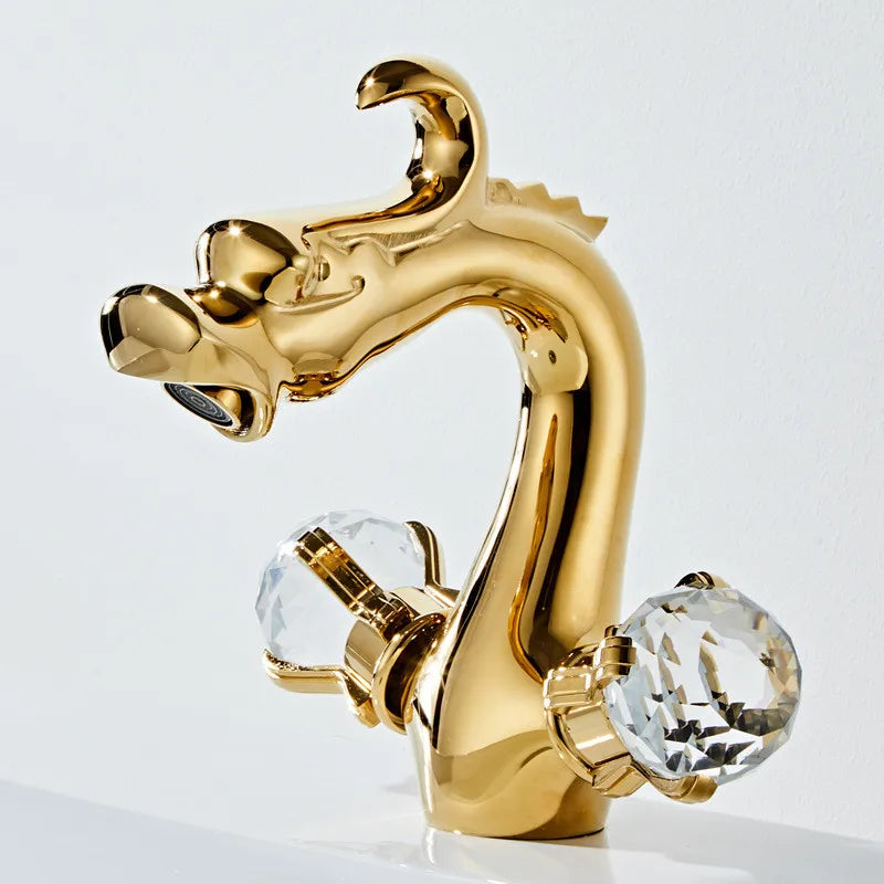 DecorBites™ Gold Crystal Double Handle Basin Faucet for Bathroom Sink Mixer Tap