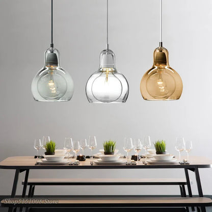 DecorBites™ Gourd Glass Pendant Lamps Clear Amber Modern Dining Room Hanging Lights