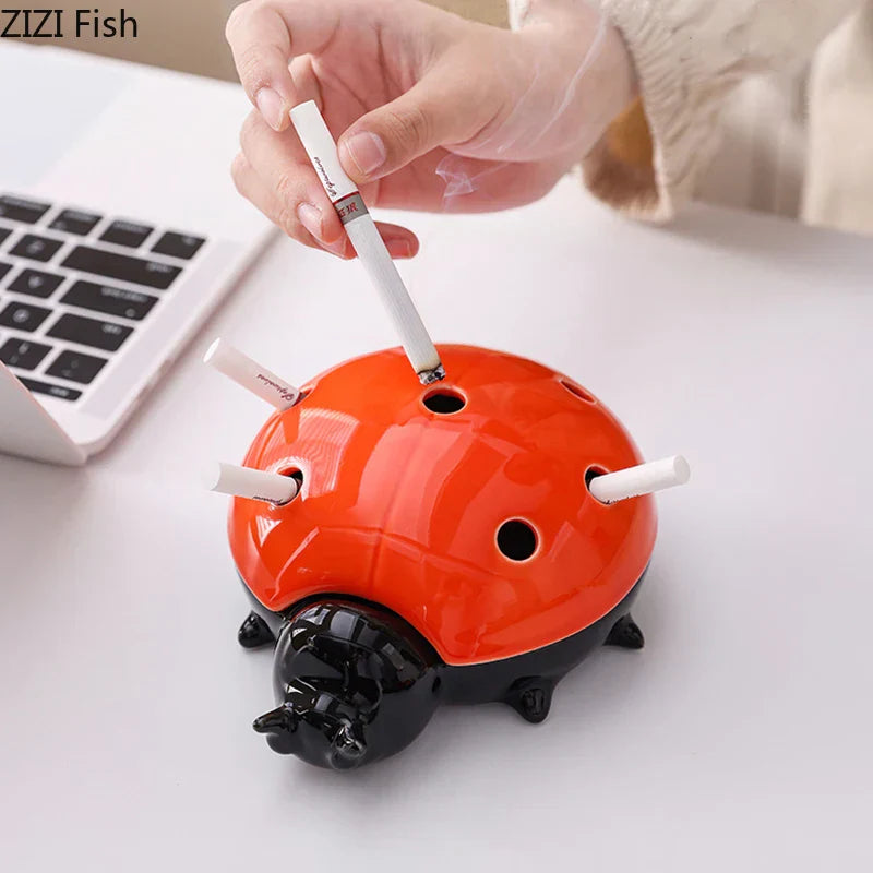 DecorBites™ Ladybug Ceramic Ashtray - Windproof Desk Decoration & Smoking Accessory