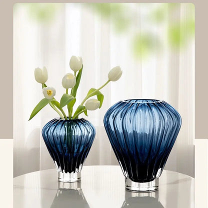 ديكور بايتس™ - مزهرية منطاد هواء ساخن باللون الأزرق، تنسيق زهور الزنبق، ديكور منزلي