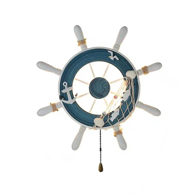 Luz de pared LED para niños Decorbites™ con timón de barco - Decoración mediterránea de tema oceánico