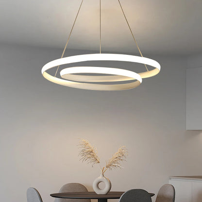 Lámpara Colgante LED Nórdica Diseño Minimalista de Doble Anillo Colores Negro y Blanco Luz Principal para Sala de Estar Dormitorio Comedor Villa