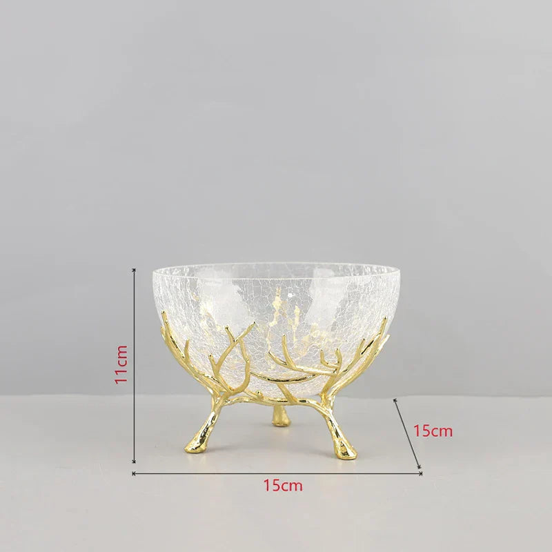 DecorBites™ Golden Branches Glass Bowl Set for Home Kitchen Desserts and Snacks