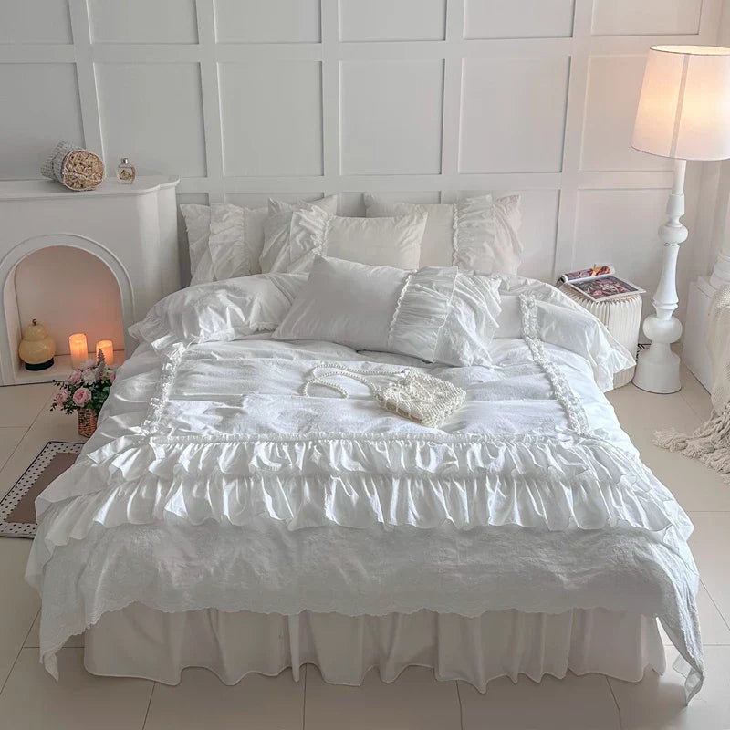 Decobites Korean Lace Ruffles Cotton Bedding Set - Sweet Girl Design