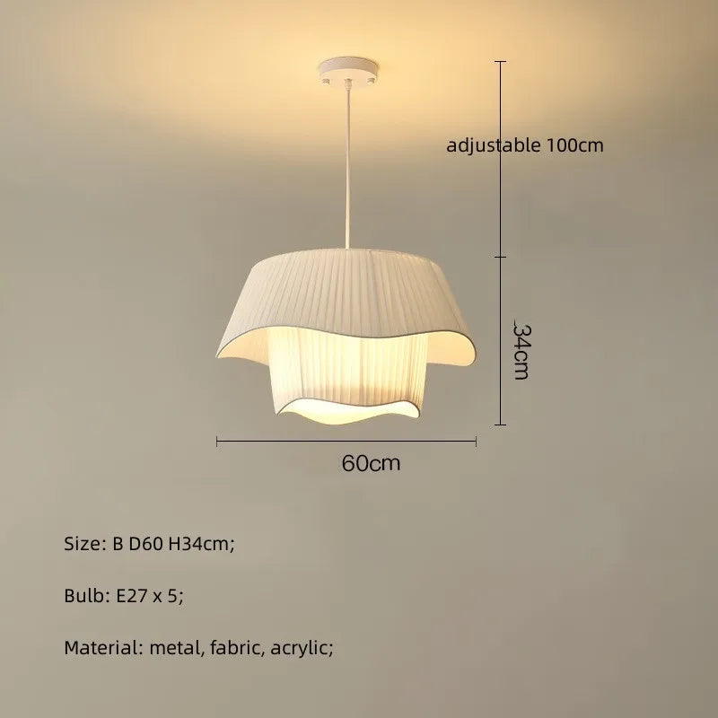 Lámparas colgantes DecorBites™ Creamy Style E27 para dormitorio: Lámparas LED minimalistas de tela blanca.