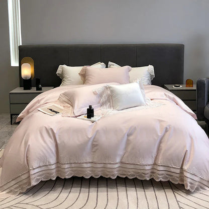 DecorBites™ Lace Ruffle Bedding Set, 1000TC Egyptian Cotton, Luxury Princess Style