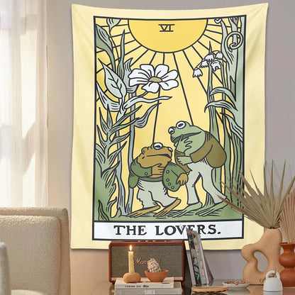 Decobites Psychedelic Frog Tarot Tapestry Wall Hanging - Botanical Hippie Home Decor