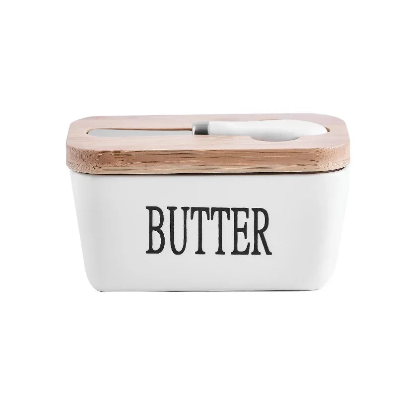 Butter Container Ceramic Box Restaurant Sealed Storage Box Cheese Boxwith Knife Butter Slicer Butter Dish Tableware