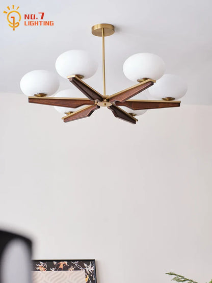 Lámpara de araña LED DecorBites™ de madera color crema, diseño moderno para sala de estar y dormitorio