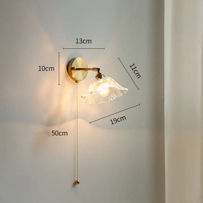 DecorBites™ Glass Shade LED Wall Light with Pull Chain Switch - Plug-In Bedroom Lamp