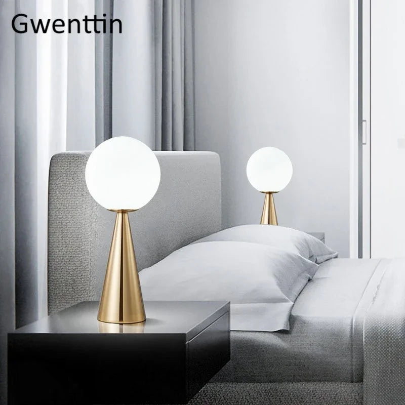 Lámpara de mesa de bola de vidrio dorado Decorbites™ con iluminación LED para escritorio, decoración moderna del hogar para dormitorio y sala de estar