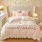 Decobites Pink Flowers Embroidery Princess Bedding Set - Velvet Material