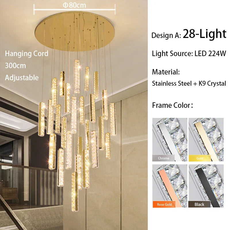 DecorBites™ Large Crystal Luxury Chandelier for Living Room Dining Hall Stair Suspension