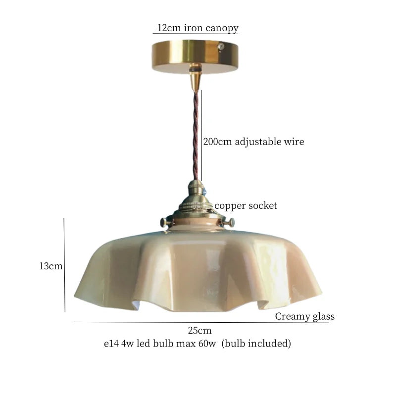 Green Glass Pendant Lamp Copper Base LED Included