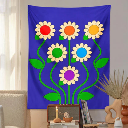 Decobites Blue Vintage Daisy Tapestry Wall Hanging Psychedelic Floral Home Decor Art