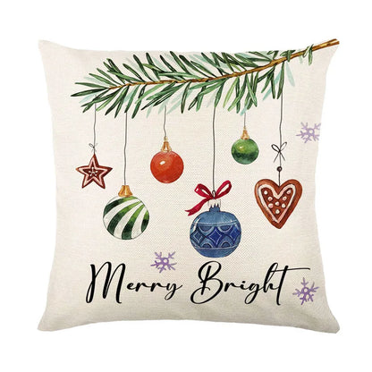 DecorBites™ Christmas Letter Print Linen Throw Pillow Cover for Holiday Home Decoration