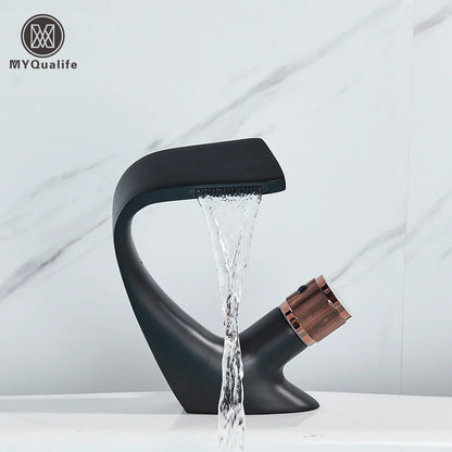 DecorBites™ Black Brass Basin Faucet - Cold & Hot Waterfall Sink Tap