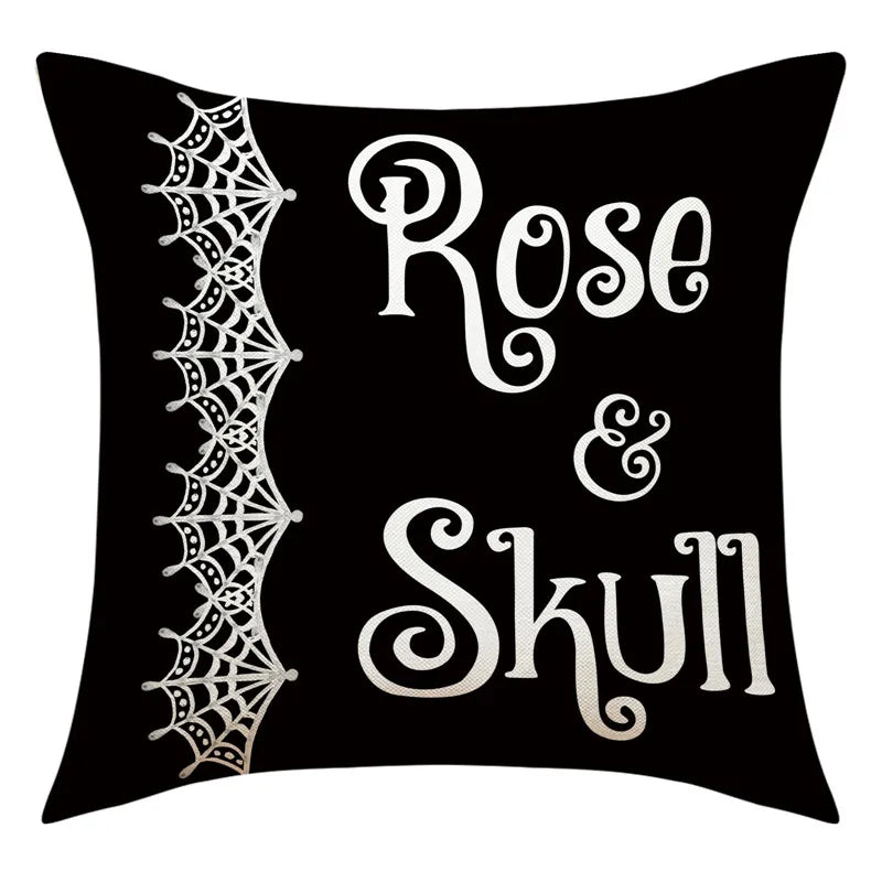 Decorbites™ Halloween-Kissenbezug-Set – Festive Bezüge für Sofakissen mit Druck von Kürbis, Katze und Hexenhut.