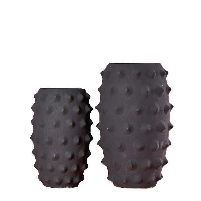 DecorBites™ Black Ceramic Sea Urchin Spine Vase - Abstract Geometry Handicraft Decoration