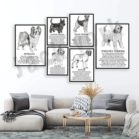 DecorBites™ Dog Breed Poster featuring Rhodesian Ridgeback, Havanese, and More