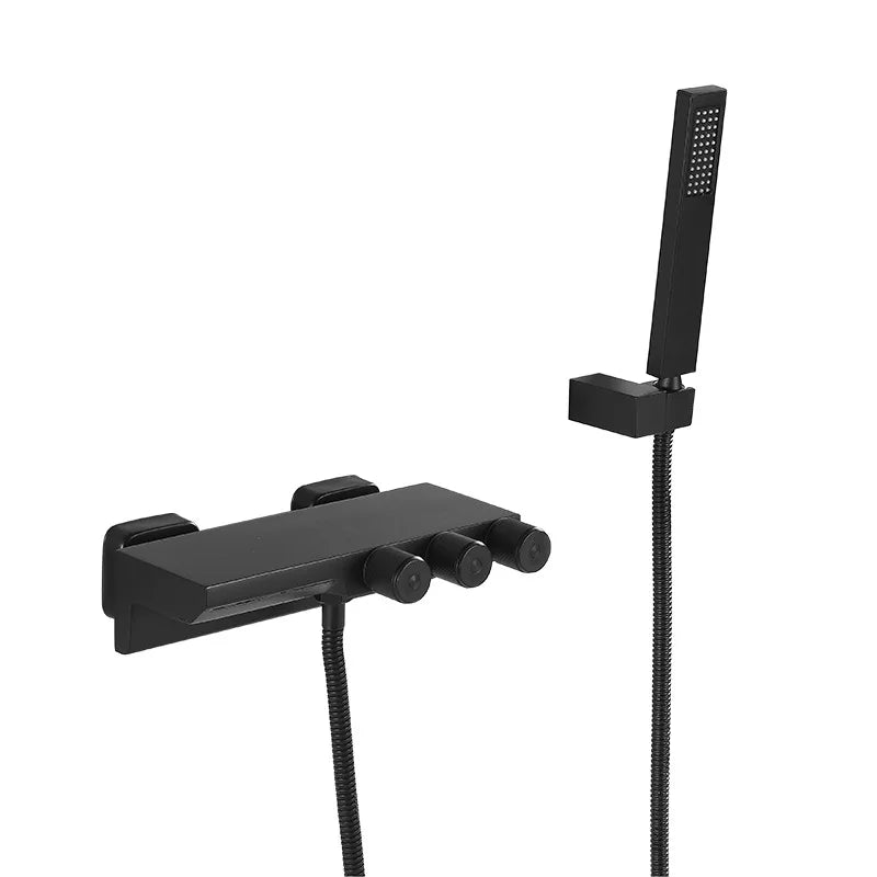 DecorBites™ Gold/Black Tub Shower Set Wall Mount Waterfall Mixer Tap Brass Rotatable