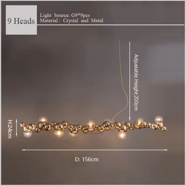 DecorBites™ Caterpillar Metal Ball Chandelier: Modern Creative Long Bar Pendant Light for Kitchen Dining Room