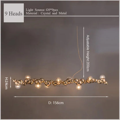 DecorBites™ Caterpillar Metal Ball Chandelier: Modern Creative Long Bar Pendant Light for Kitchen Dining Room