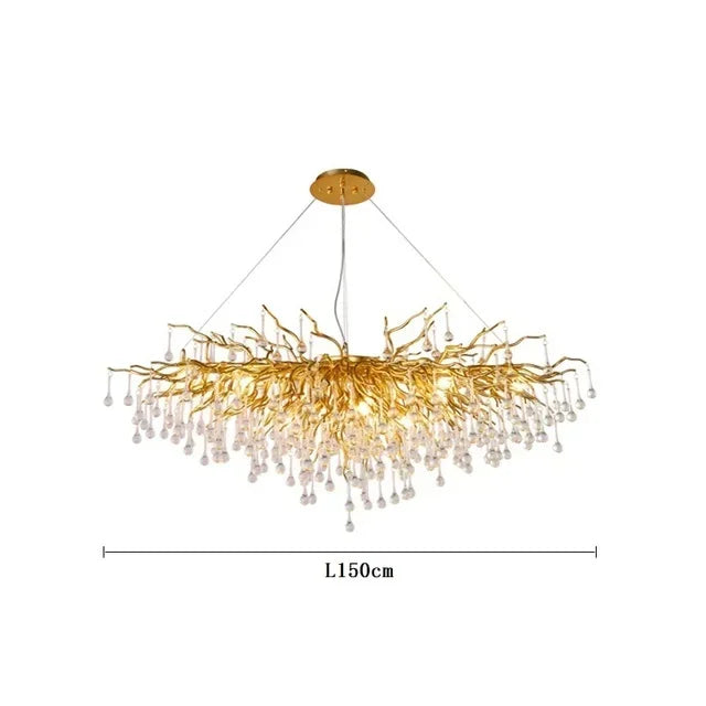 Gold Glass Pendant Chandelier Round L160cm