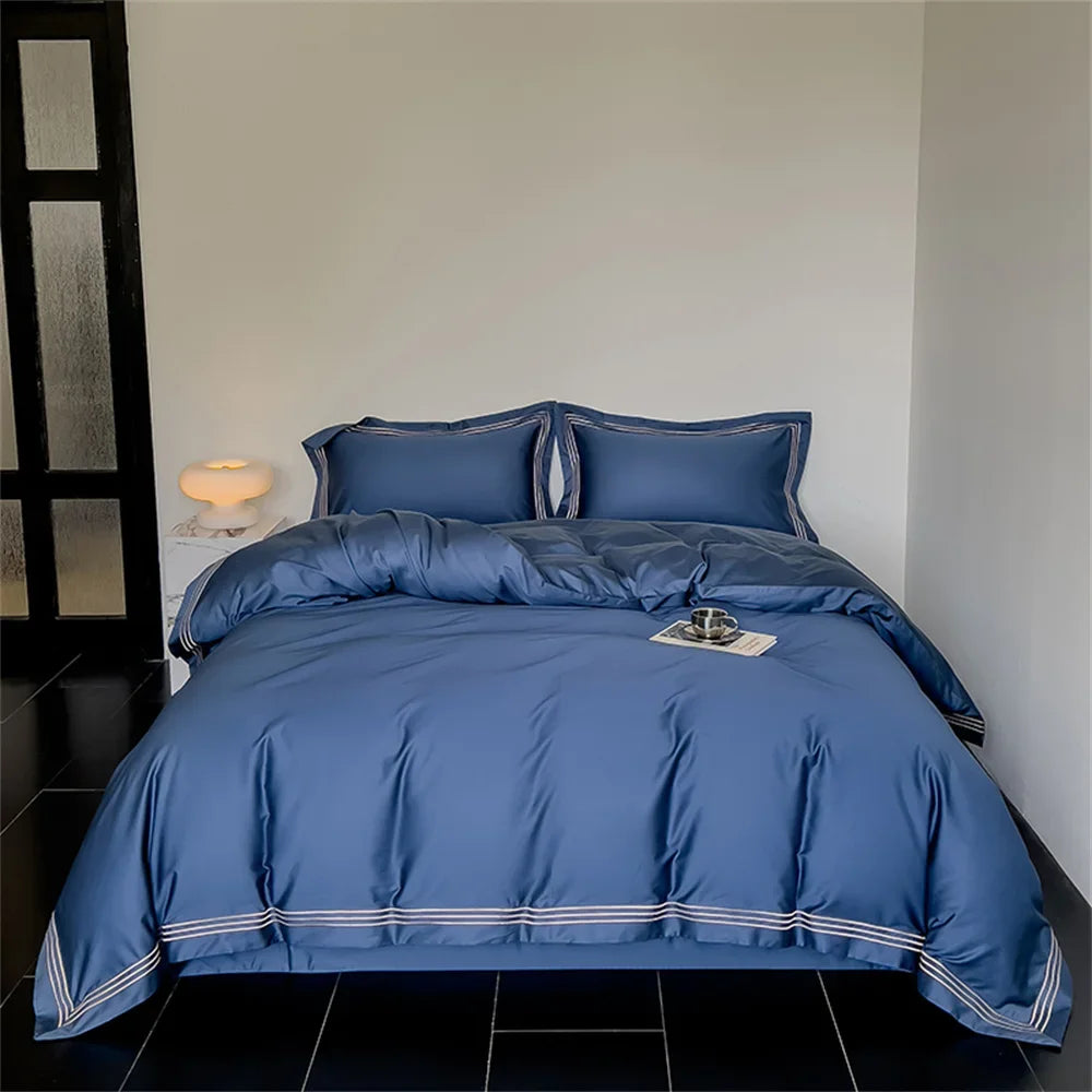 DecorBites™ 1200TC Embroidered Egyptian Cotton Bedding Set - 4pcs King Queen Solid Sheets