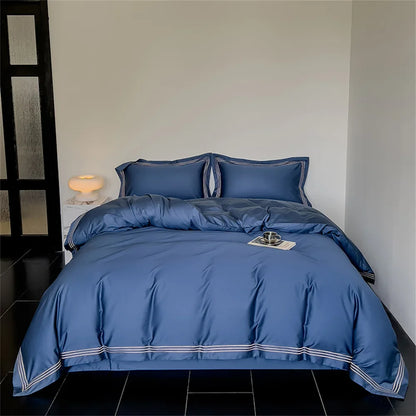 DecorBites™ 1200TC Embroidered Egyptian Cotton Bedding Set - 4pcs King Queen Solid Sheets