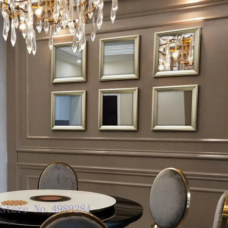 DecorBites™ Golden Border Square Mirror Wall Decor Combination