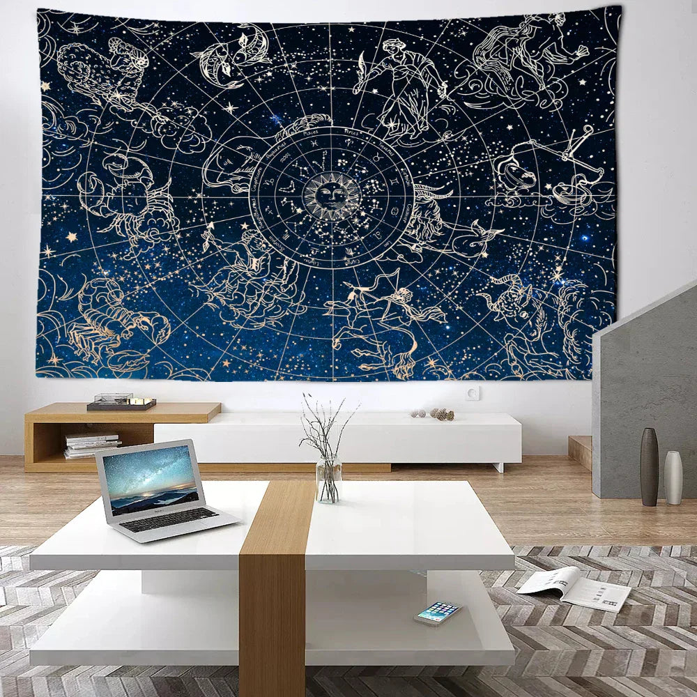 Decobites Sun Constellation Tapestry: Abstract Hippie Wall Hanging for Home Decor