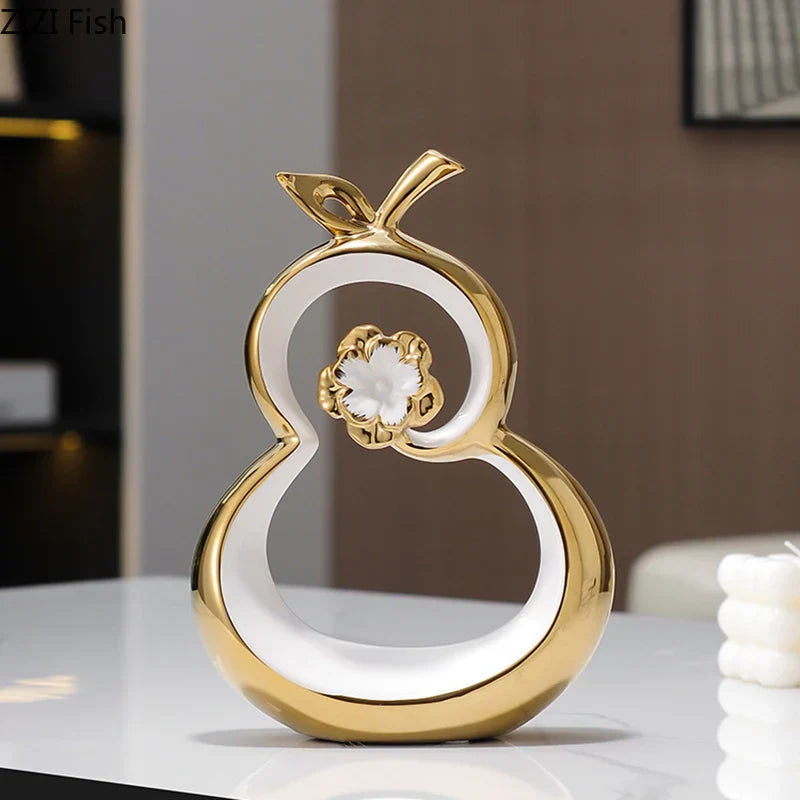 DecorBites™ Golden Gourd Ceramic Sculpture Desk Decoration Modern Room Aesthetic Decor