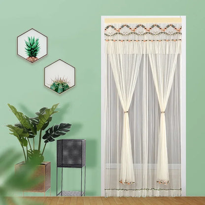 Decobites Lace Embroider Anti-Mosquito Net Door Curtains - Pleated Design for Light and Air Flow