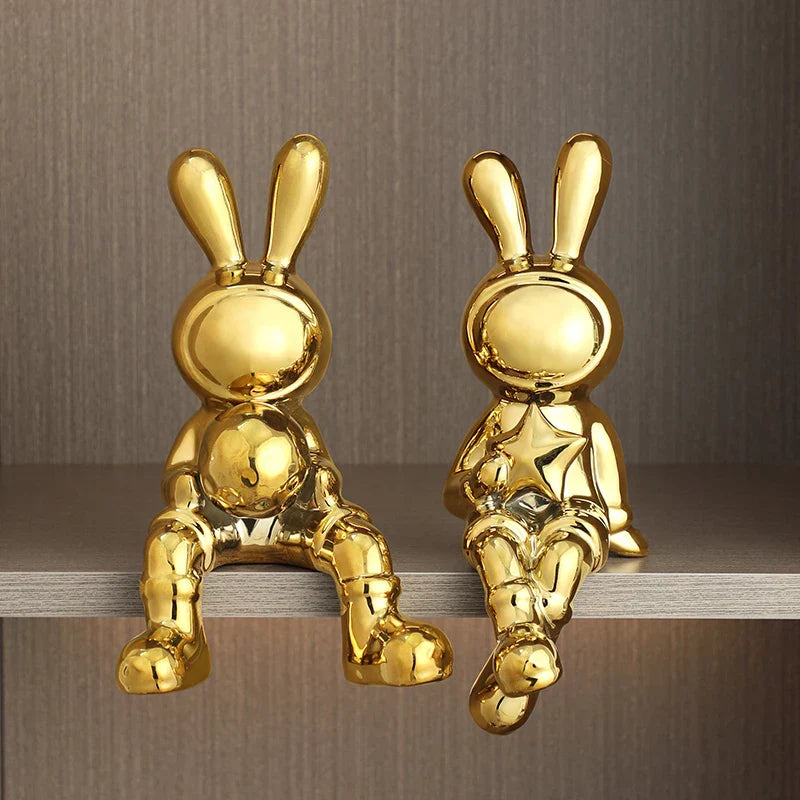 DecorBites™ Electroplated Rabbit Sculpture Set, Home Office Decor, Living Room Animal Statue