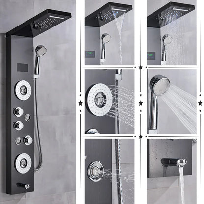 DecorBites™ LED Rainfall Shower Panel System with Temperature Screen & Massage SPA