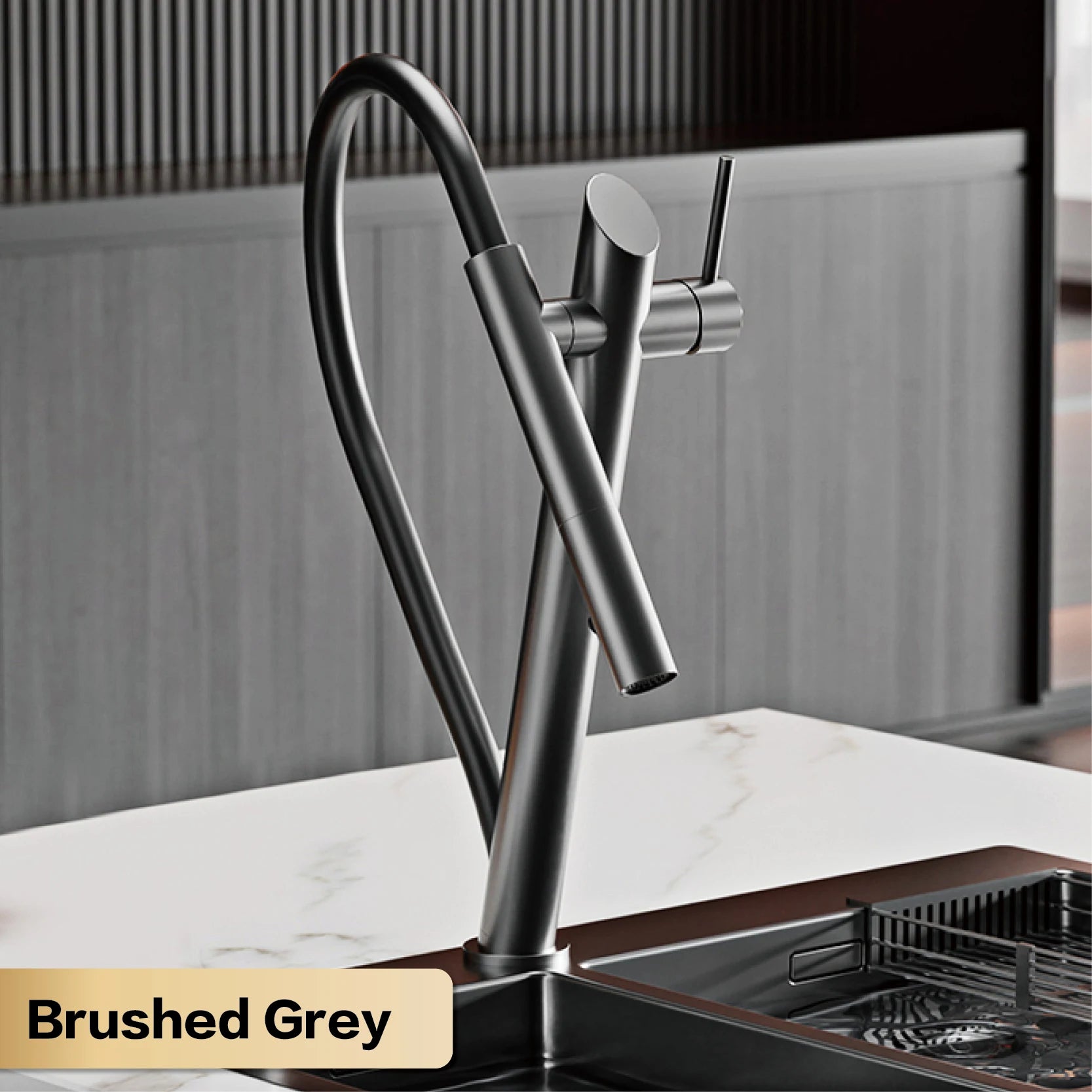 Black Pull-Out Kitchen Faucet Single-Lever Control