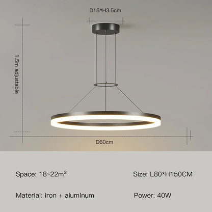 ثريا ديكوربايتس™ LED بحلقة سوداء لغرفة المعيشة وغرفة النوم والمطبخ - إضاءة عصرية بسيطة