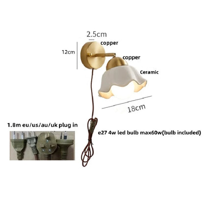 مصباح حائط LED نحاسي من DecorBites™ مزود بمفتاح سلسلة سحب ومصباح بجانب السرير بتصميم فني بسيط